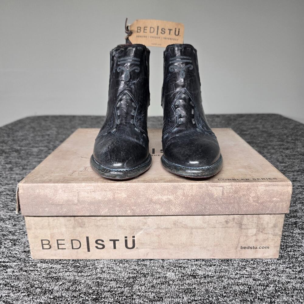 Bed Stu Brie II Tanned Leather Boots Women's 8 Black Rustic Tremolo Oxidized NIB